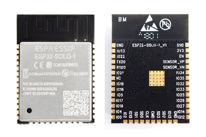 ESP32-SOLO-1 module (front and back)
