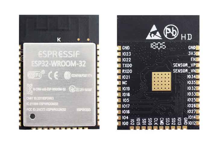 ESP32-WROOM-32 module (front and back)